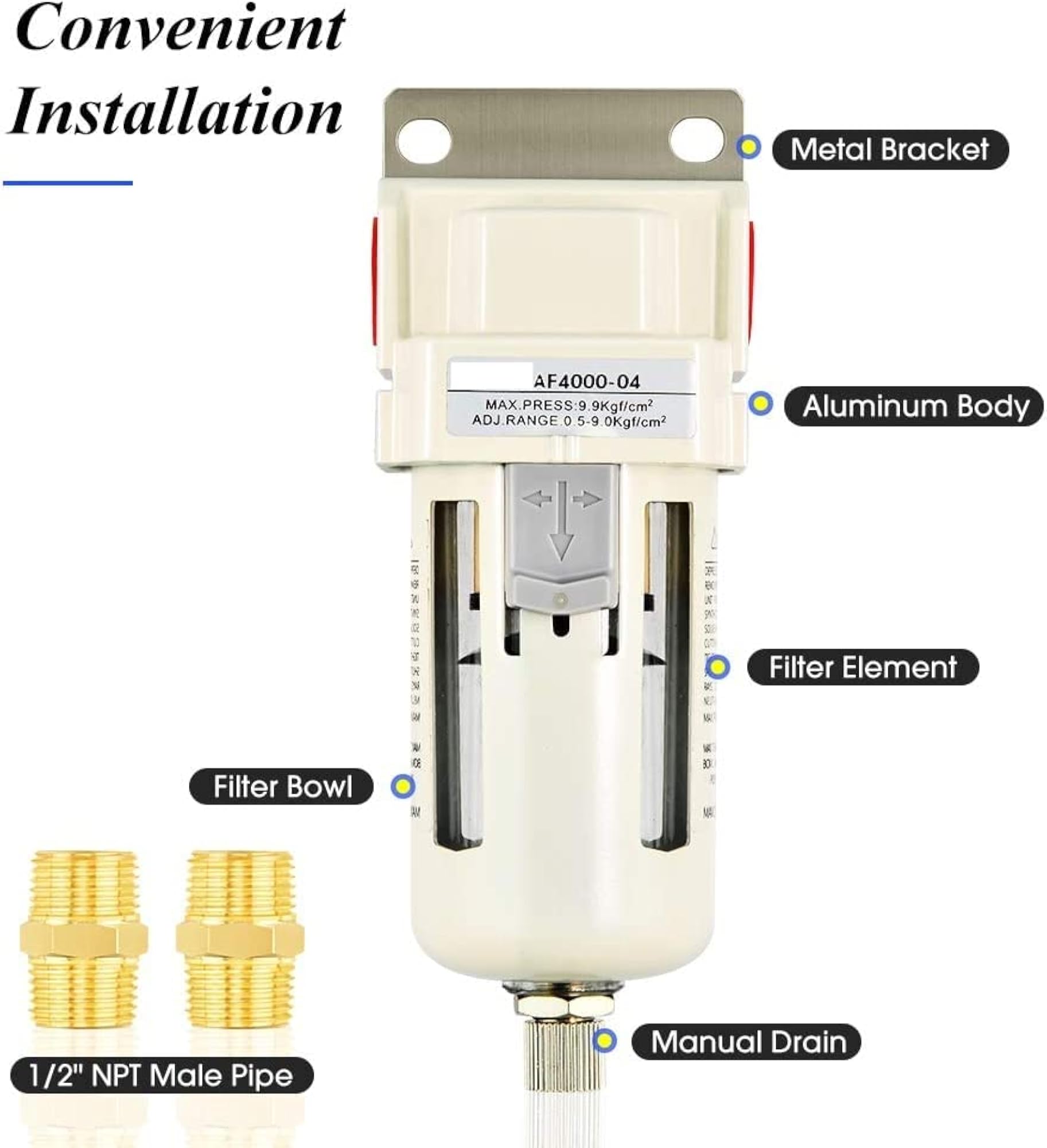 Pneumatic Air Filter Inline Drain Filter for Compressors